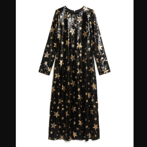 Sister Jane Super Star Black & Gold Sequin Midi Dress M - Picture 7 of 11